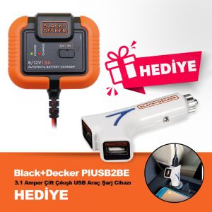 BLACK+DECKER BXA21USB 6V/12V 72A Akıllı Akü Şarj ve Akü Bakım Cihazı + PIUSB2BE 3.1 Amper Çift Çıkışlı USB Araç Şarj Cihazı