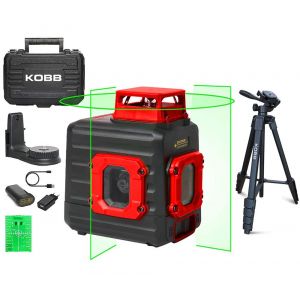 KOBB KBL33GTP 40 Metre Profesyonel Li-ion Şarjlı 2x90⁰/360⁰ Otomatik Hizalamalı Yeşil Çapraz Çizgi Lazer Distomat + Tripod