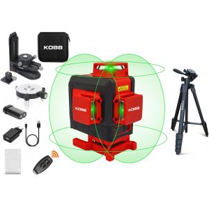 KOBB KBL35GTP Profesyonel Li-ion Şarjlı 4X360⁰ Otomatik Hizalamalı Yeşil Çapraz Çizgi Lazer Distomat + Uzaktan Kumanda + Tripod