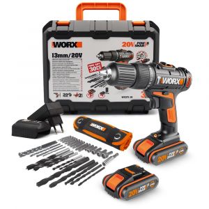 WORX WX371.10 20Volt/2Ah. Li-ion Çift Akülü Profesyonel Şarjlı Darbeli Matkap + 30 Parça Aksesuar Seti