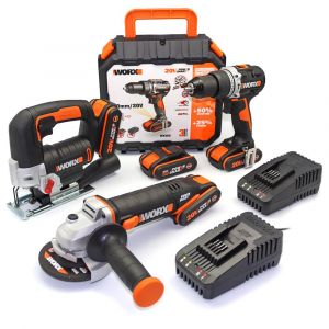 WORX WXKS4 WX352 + WX800.9 + WX543.9 + WA3601 + WA3551 20V/2Am Pro Kombo Set