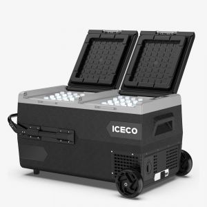 ICECO K75D 12/24Volt 75 Litre Akülü/Kablolu/ Çift Bölmeli Kompresörlü Tekerlekli Outdoor Oto Buzdolabı/Dondurucu (Akü Dahil Değildir)