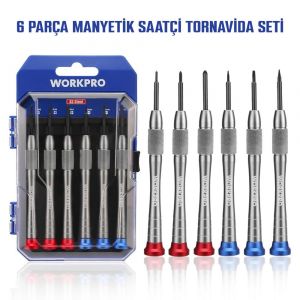 WORKPRO WP200549 6 Parça Profesyonel S2 Manyetik Saatçi Tornavida Seti